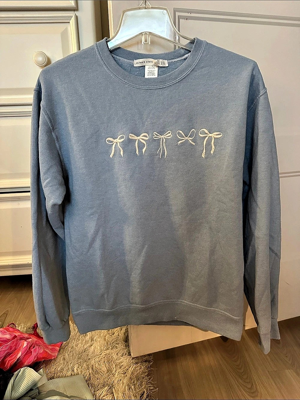 Altar'd State Embroidered Bow Sweatshirt Bow Embroidery Cotton Blend Sweatshirt